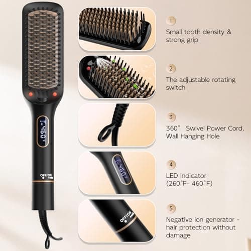 Nicebay Rotatable Hair Straightening Brush with LED Display & Auto-Off
