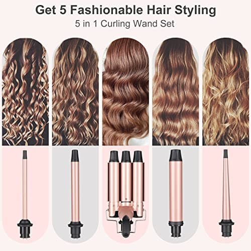 Emocci Pro Wand Curling Iron 3 Barrel 0.35"-1.25" Ceramic Hair Crimper