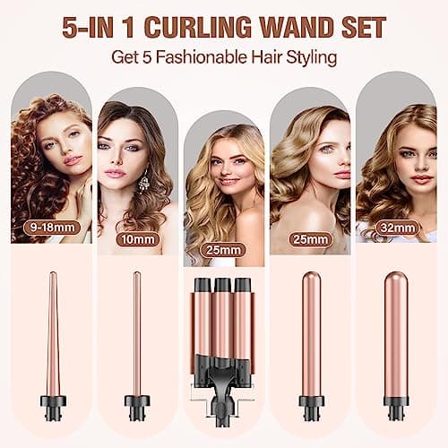 BESTOPE PRO 3 Barrel Waver Curling Iron - 5 in 1 Hair Wand Set