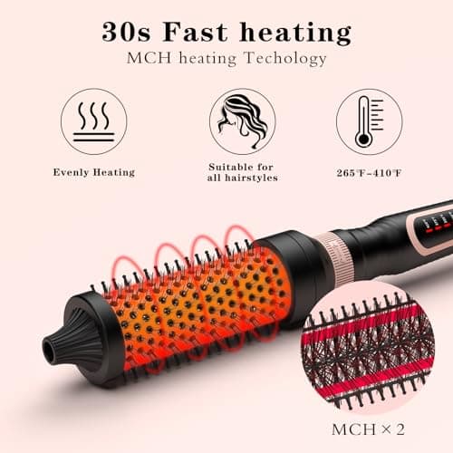 Ionic Heated Round Curling Brush 3-in-1 Set for Dry Hair Volume Smoothing Ceramic Curl Iron (Black)