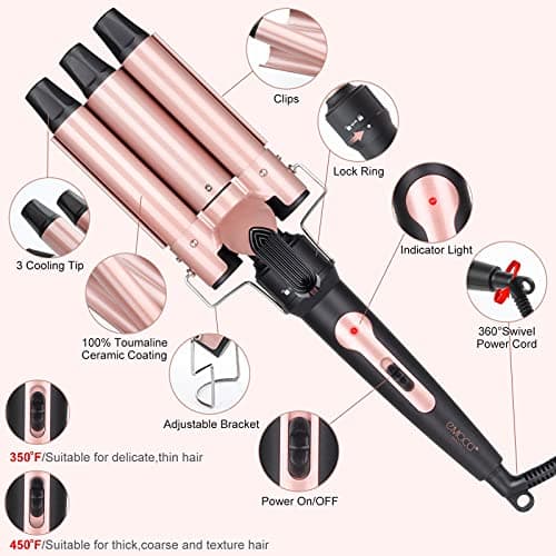 Emocci Pro Wand Curling Iron 3 Barrel 0.35"-1.25" Ceramic Hair Crimper