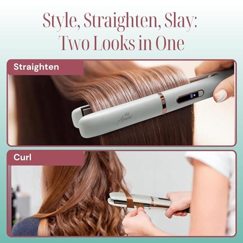 Asani 2-in-1 Straightener & Curler - Negative Ion, Anti-Frizz, 5 Heat Settings - Portable Styling Tool