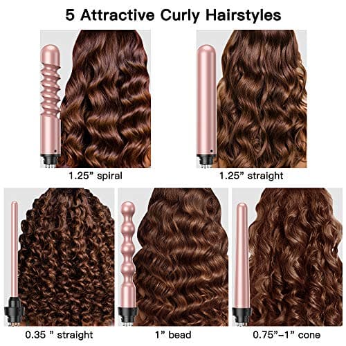 5-in-1 Curling Iron Set, Instant Heat, 12 Temp Settings (Pink)