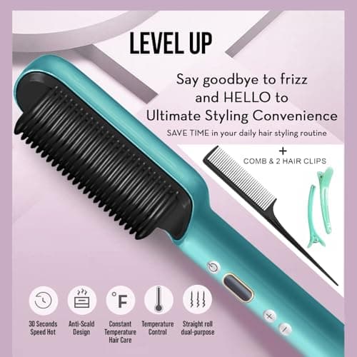 Professional Hair Straightener Brush with Negative Ions & LED Display