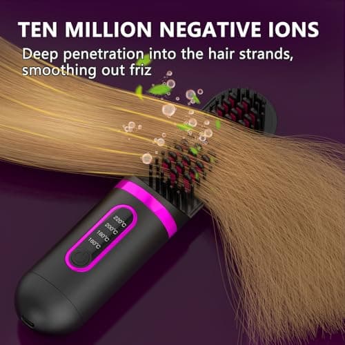 Black Portable Cordless Straightening Brush with LCD Display & Clips