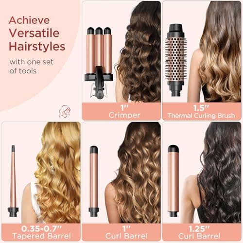 5-in-1 Curling Iron Set with Thermal Brush & 3 Barrel Irons (0.35" - 1.25")
