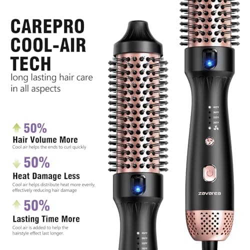 Zavarea CarePro 1.5 Inch Thermal Brush, Negative Ion & Cool-Air Tech, Shiny & Smooth Hair