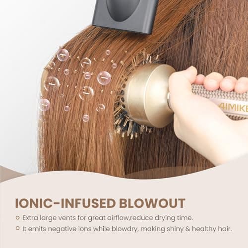 AIMIKE Nano Ceramic Ionic Hair Brush, 2.1 Inch Barrel, Boar Bristles, Hair Drying & Styling + 4 Clips