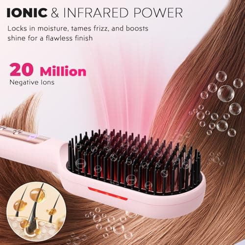 LANVIER Ionic Infrared Hair Straightener Brush, 32 Temps, All Hair Types
