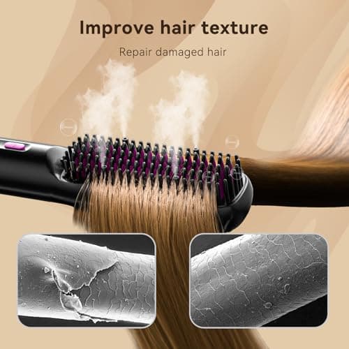 2 in 1 Steam Hair Straightener Brush, Ionic Heat, Essental Oils, Fast Heat-Up, Portable, 20Min Auto Off