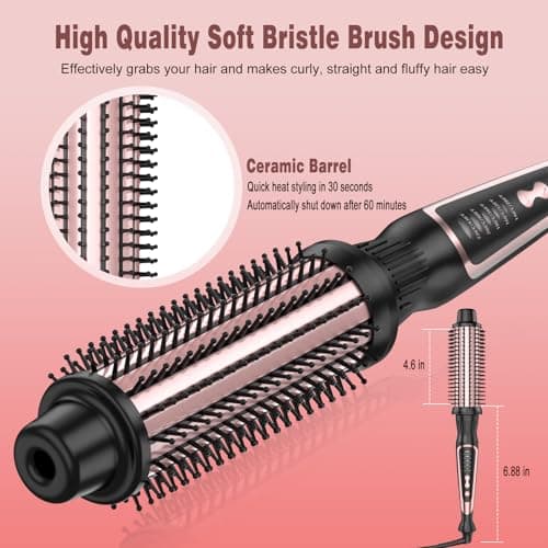 Rose Gold 1.5 Inch Heated Brush & Curling Iron for Volumizing & Styling