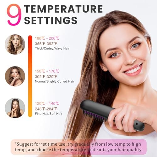 Biupky Cordless Hair Straightener Brush with 50M Negative Ions & LED Display