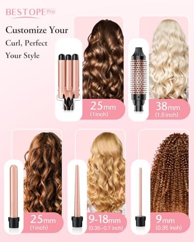BESTOPE Pro 5-in-1 Curling Iron Set with Thermal Brush & 4 Ceramic Coils