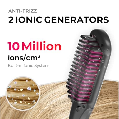 TYMO Ionic Hair Straightener Brush - Frizz-Free Styles, 16 Temp Settings, LCD Display