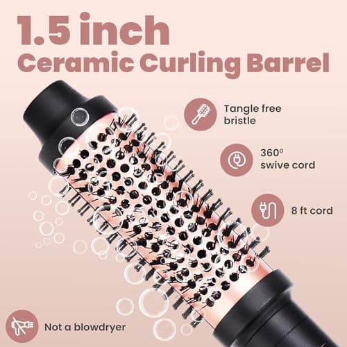 Visofo Rose-Gold Wavy Thermal Brush, 1.5" Heated Curling Iron, Fast Heating, Voluminous Curls