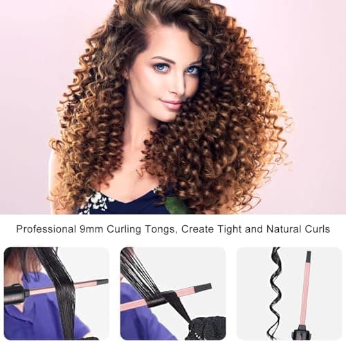 Professional Ceramic 9mm Thin Hair Curling Wand, 3/8 Inch for All Hair Types, Includes Heat Resistant Glove