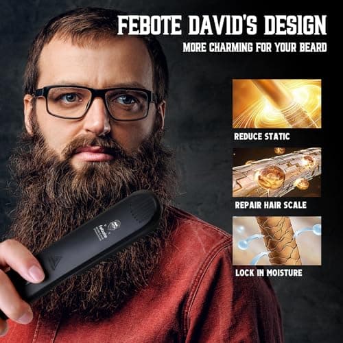 Ionic Heating Hair Straightener for Men - 5 Temp Settings, Anti-Scald, Beard Shaper, Travel Bag