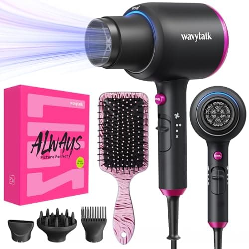 Wavytalk Ionic Hair Dryer, Fast & Quiet Drying with Ceramic Tech, 3 Attachments, Rose Gold