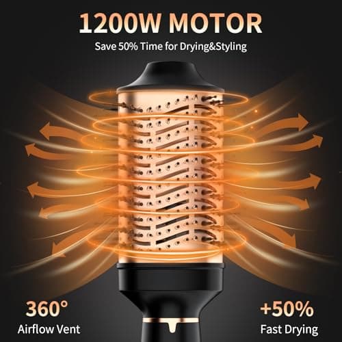 Ionic Hair Dryer Brush, Oval Titanium Barrel, 4 in 1 Drying, Straightening, Curling, Volumizing, Black