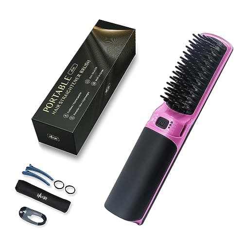 Portable USB Rechargeable 2-in-1 Hair Straightener Brush (Black)