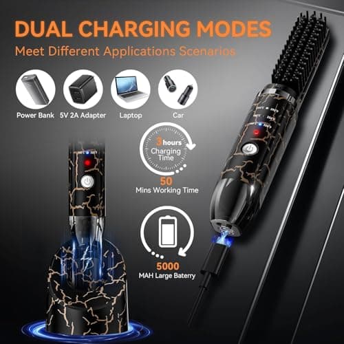 Cordless Beard Straightening Brush with 3 Temp Settings for Men