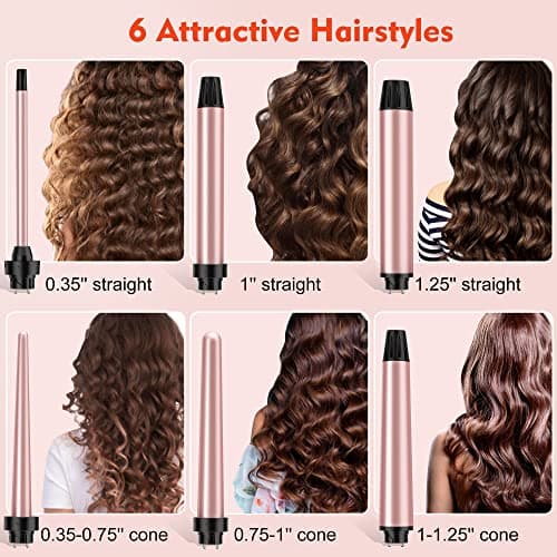 USHOW 6 in 1 Curling Wand Set - Instant Heat Ceramic Curling Iron with Gloves
