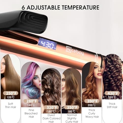 Nicebay 1 Inch Ceramic Coating Curling Iron, Fast Heat to 430°F, LED Temp Display, Worldwide Voltage, Auto-Off