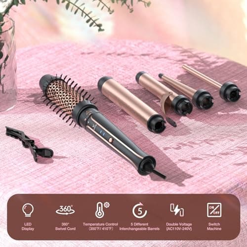 5-in-1 Instant Heat Curling Iron Set with Brush & Gloves