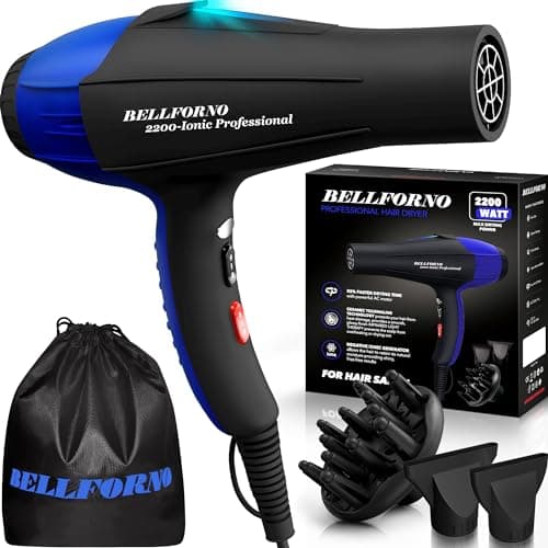 Bellforno 2200W Professional Hair Dryer with Diffuser & Negative Ionic Technology