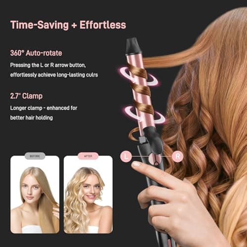 3-in-1 Rose Gold Curling Iron - Lasting Beach Waves, Adjustable Temp, Dual Voltage