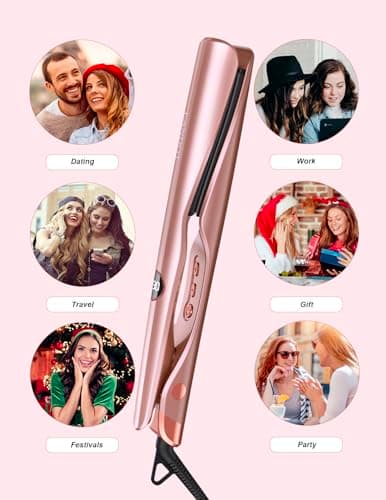 LANDOT 2-in-1 Flat Iron & Curling Iron | 30s Heat-Up, 12 Temp Settings, Ceramic Coating | Salon-Perfect Straight & Curl