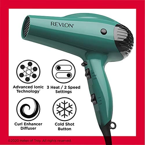 Revlon Volume Booster Hair Dryer with Ionic Tech | 1875W Lift & Body Blow Dryer with Diffuser (Green)