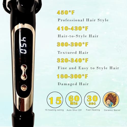 ABP 1 Inch Ceramic Coating Curling Iron with LED Heat Up to 450°F