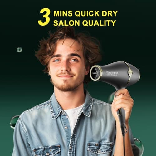 Professional Ionic Hair Blow Dryer, 2200W Quick Dry with Diffuser & 2 Nozzles