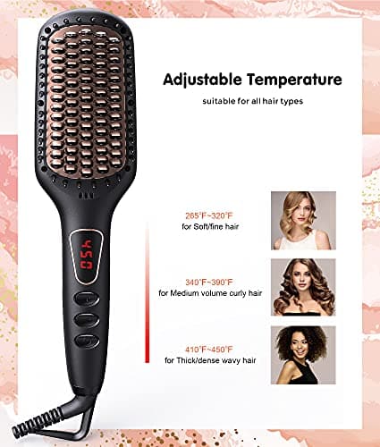 MEGAWISE Pro Ceramic Ionic Hair Straightener with Brush | 20s Fast Heating Tech | Auto-Off Safety | Anti-Scald | Dual Vo