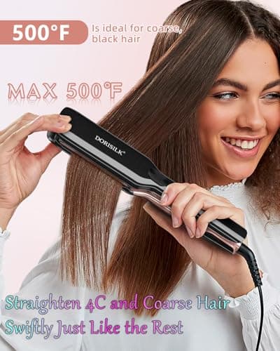Dorisilk 500°F Plasma Straightener, Frizz-Free & Shiny Hair 2-in-1 Curler
