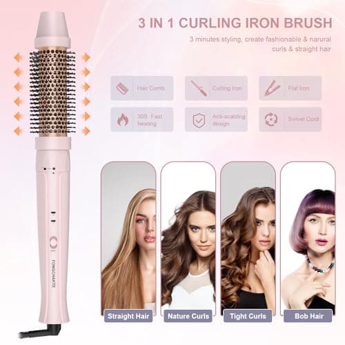 Thermal Heated 1.5 Inch Round Curling Iron, Anti-Scald Bristles, Instant Heat, Dual Voltage, Professional Travel