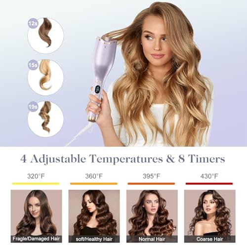 Automatic 1" Curling Iron with 4 Temp, 8 Timer & Anti-Tangle Rotators