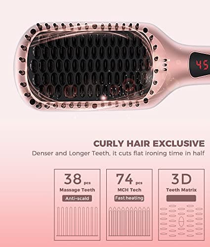 MEGAWISE Pro Ionic Hair Straightener Brush | Fast 20s Heat, Auto-Off Safety, Anti-Scald | Dual Voltage