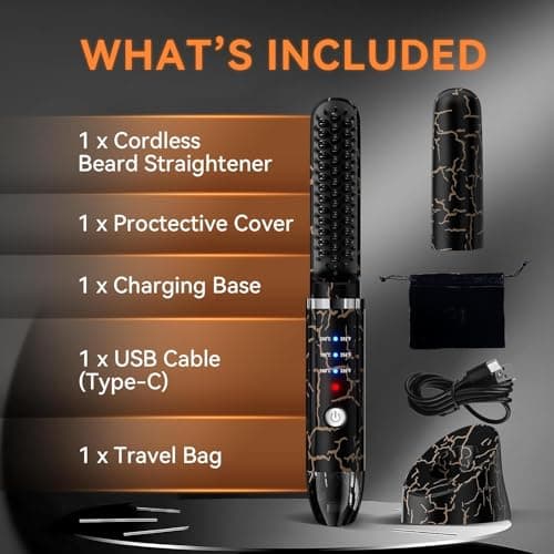 Cordless Beard Straightening Brush with 3 Temp Settings for Men