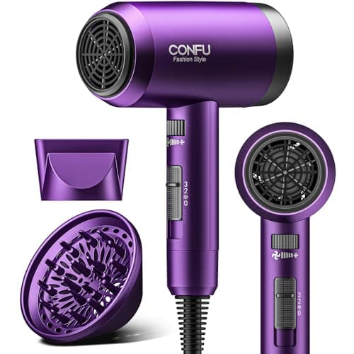 CONFU Ionic 1600W Portable Hairdryer, Fast Drying with 3 Heat Settings