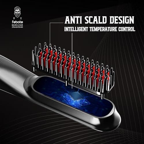 Ionic Heating Hair Straightener for Men - 5 Temp Settings, Anti-Scald, Beard Shaper, Travel Bag