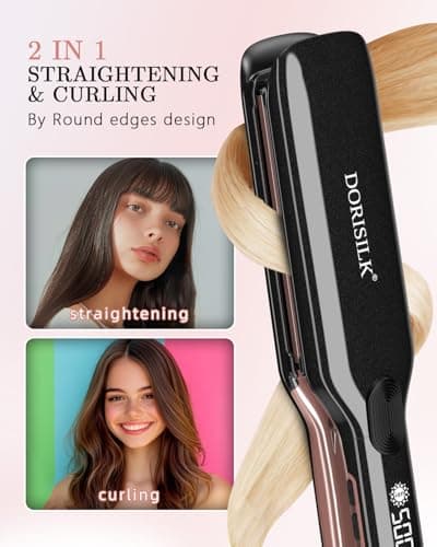 Dorisilk 500°F Plasma Straightener, Frizz-Free & Shiny Hair 2-in-1 Curler