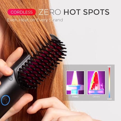 TYMO Portable Cordless Hair Straightener, Mini Anti-Scald Comb for Women, Black