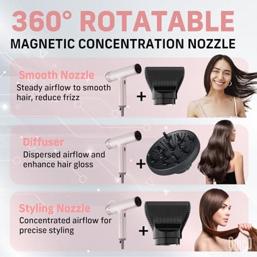 QUICO Hair Blow Dryer for Women, 1875W Quiet 7X Faster Dryer with Diffuser