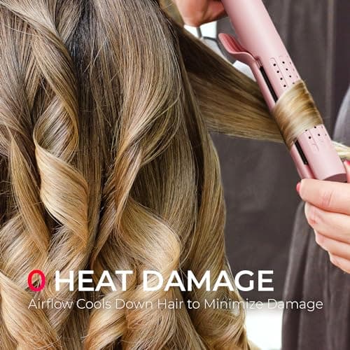 TYMO 360° Cool Air Curling Iron, 1.25 Inch Wand, 5 Temps, Pink