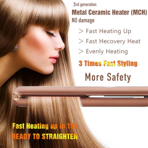 NITION Ceramic Tourmaline Hair Straighteners - Fast Heating, Adjustable 265-450°F, 1" Smooth Plate Styling Tools