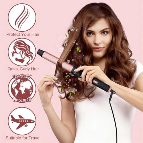 SIQUER 3-in-1 Curling Wand Set - 3 Interchangeable Beach Waves for Women (Rose, Black)
