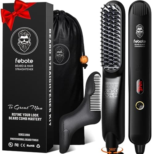 Ionic Heating Hair Straightener for Men - 5 Temp Settings, Anti-Scald, Beard Shaper, Travel Bag
