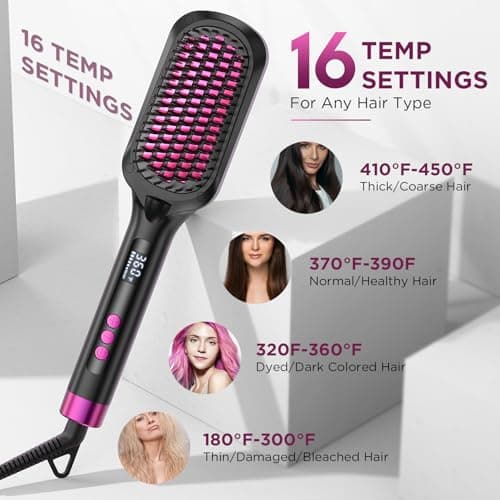 30s Fast Heating Ionic Hair Straightener Brush - Anti-Frizz, Anti-Scald, Auto Temp Lock